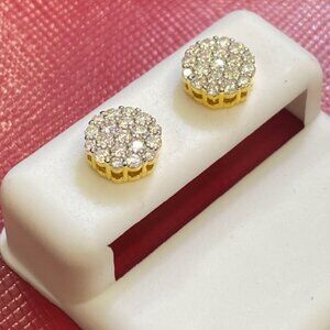 1Ct Round Cut Real Moissanite Men's Cluster Stud Earrings screw back /a3